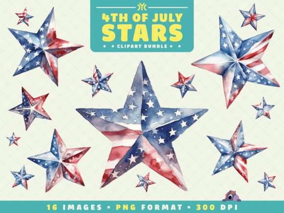 Download Watercolor 4th of July Star Clipart - Premium Bundle